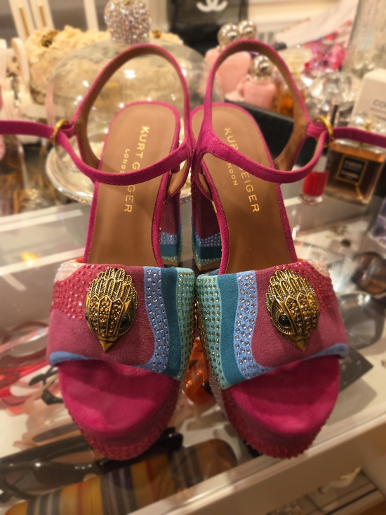 Kurt Geiger Shoes - Kurt Geiger Pink & Turquoise Embellished Block Heels